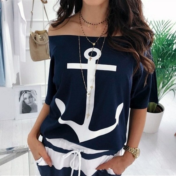 Damestop met anker donkerblauw M