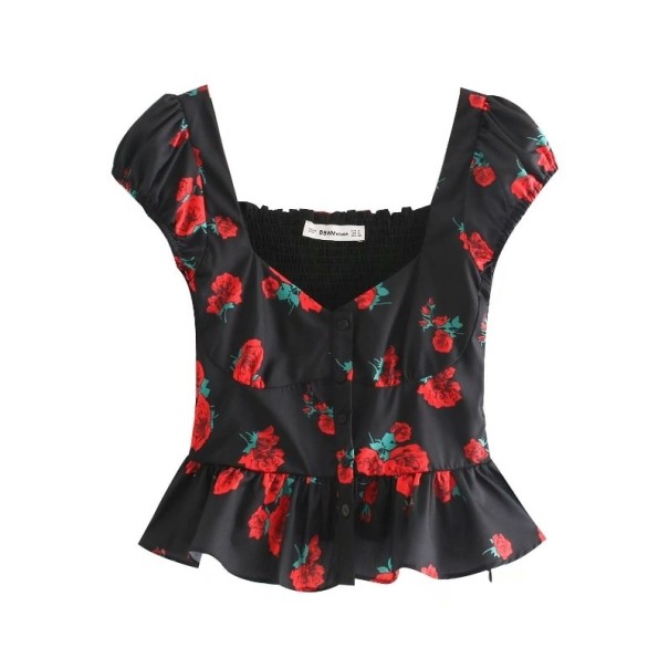 Damestop met bloemenprint S