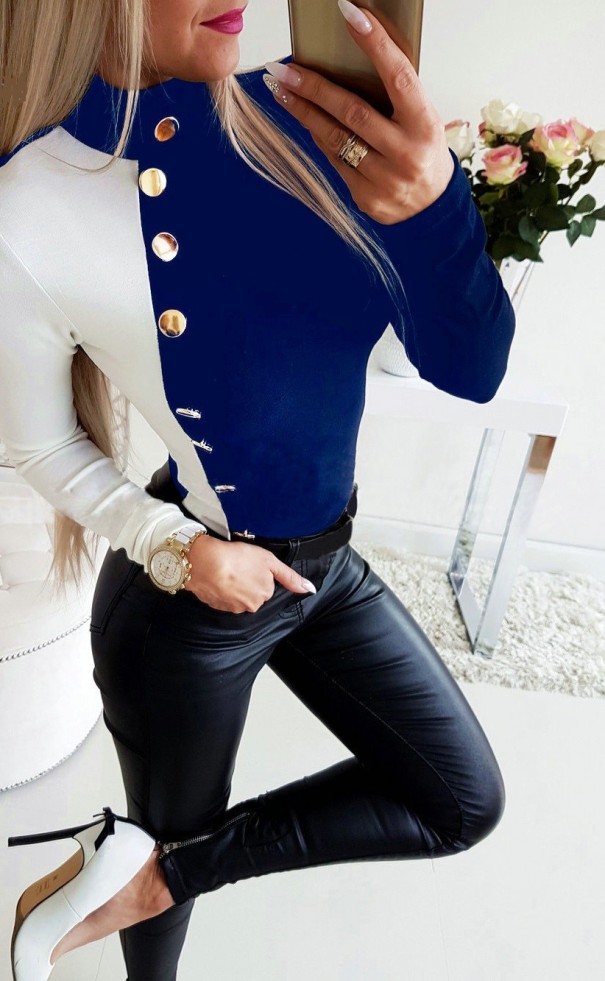 Damestop met knopen blauw S