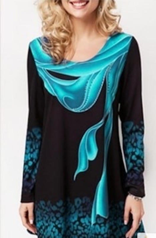 Damestop met patroon turquoise L