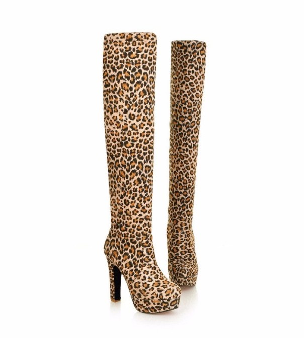 Damestøvler med høj hæl A678 leopardmønster 35