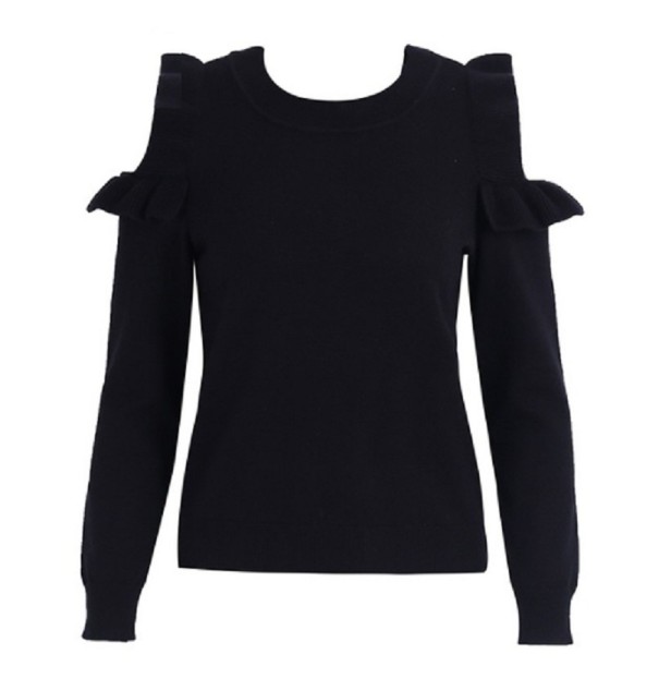 Damestrui met geplooide uitsparingen op de schouders J2449 zwart M