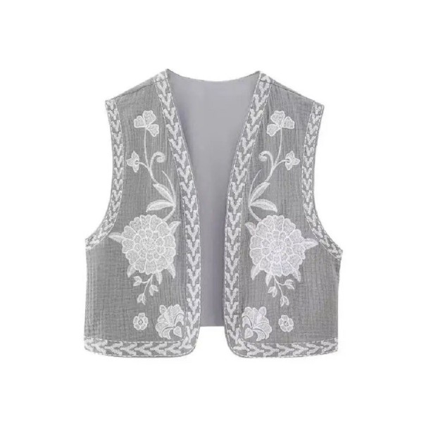 Damesvest met bloemen grijs S