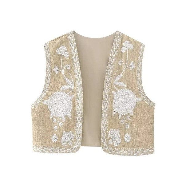 Damesvest met bloemen V149 beige XS
