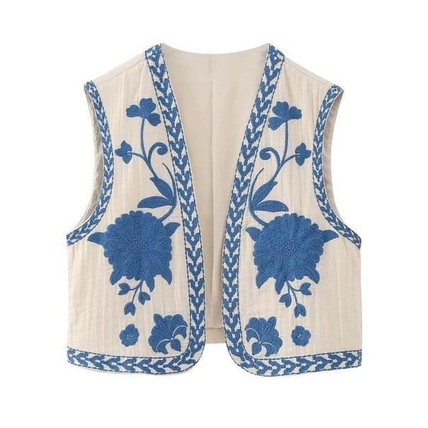 Damesvest met bloemen V149 wit M