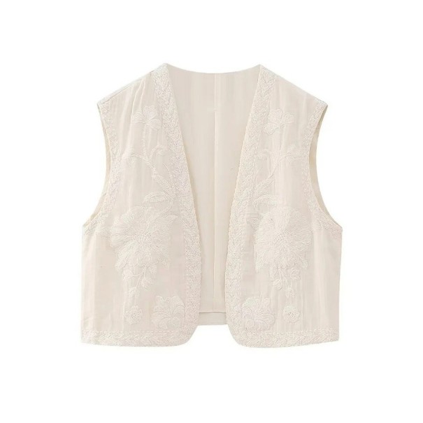 Damesvest met bloemen wit M