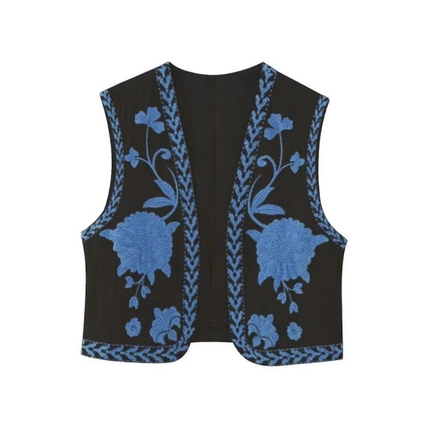 Damesvest met bloemen zwart L