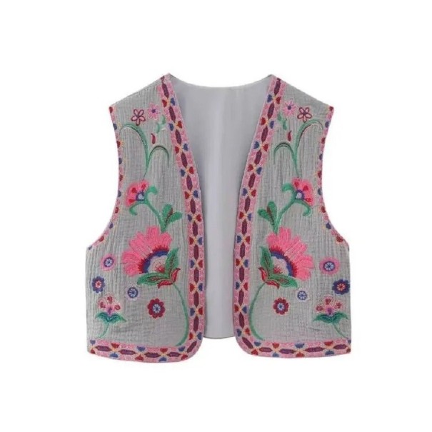 Damesvest met bloemenpatroon V148 grijs S