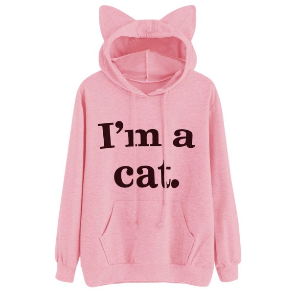 Damesweatshirt med katteprint J2328 rosa L