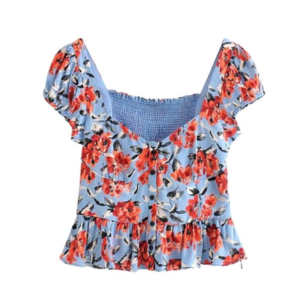 Dametop med blomsterprint L