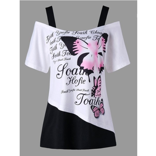 Dametop med sommerfugleprint sort XL
