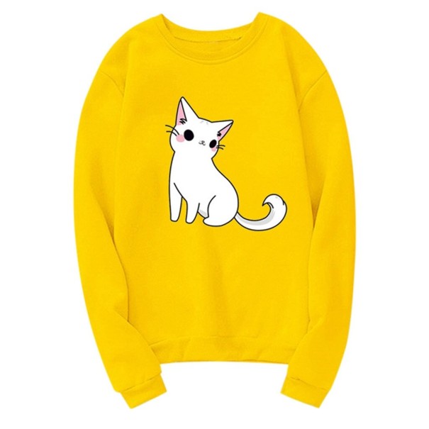 Dametrøje med katteprint gul L