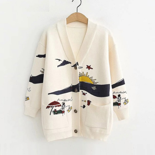 Dametrøje med mønster cremefarvet