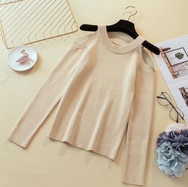 Dametrøje med udskårne skuldre beige