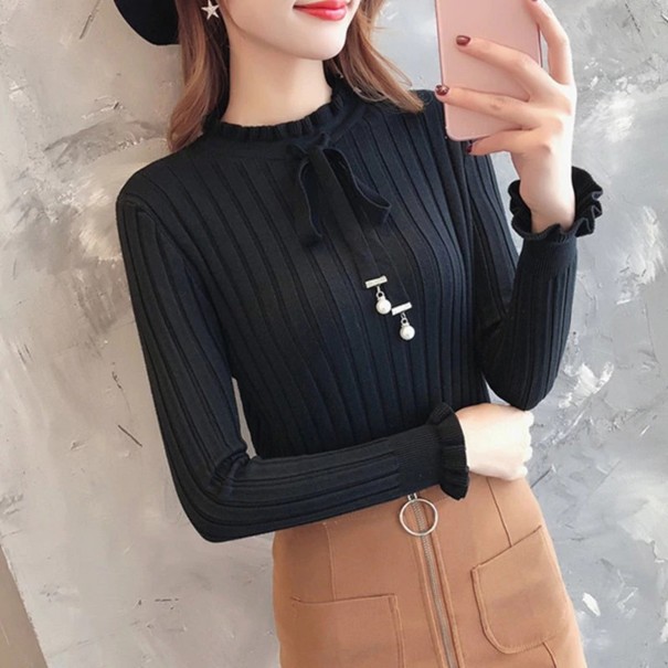 Dameturtleneck med sløjfe sort