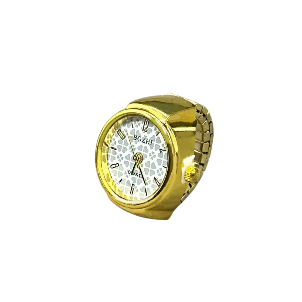 Dameur ring 8 x 22 mm Justerbar tid Guld farve Hvid urskive Stilfuldt modeaccessory i metal og glas 1