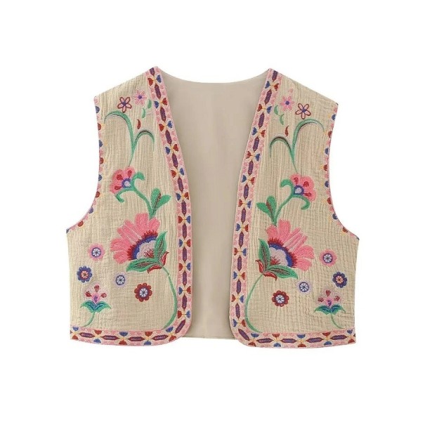 Damevest med blomstermønster V148 beige L