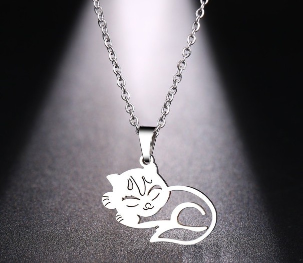 Damhalsband med katt D369 silver