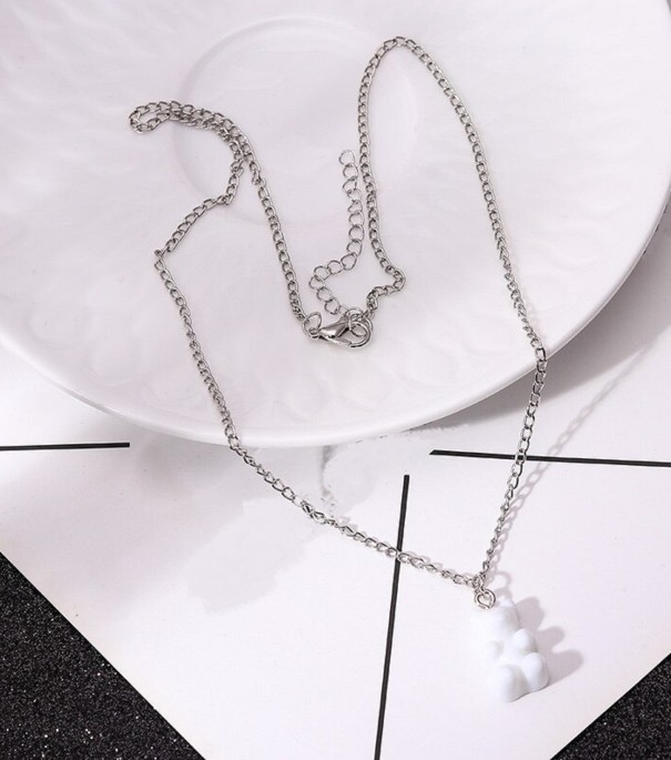 Damhalsband med nallebjörn G735 vit