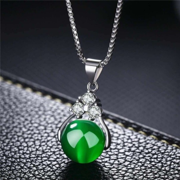 Damhalsband med runt hänge D468 grön