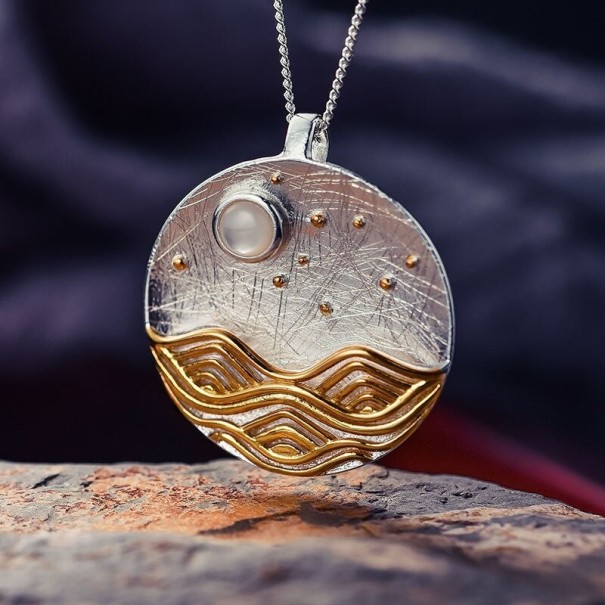 Damhalsband med runt hänge D480 silver