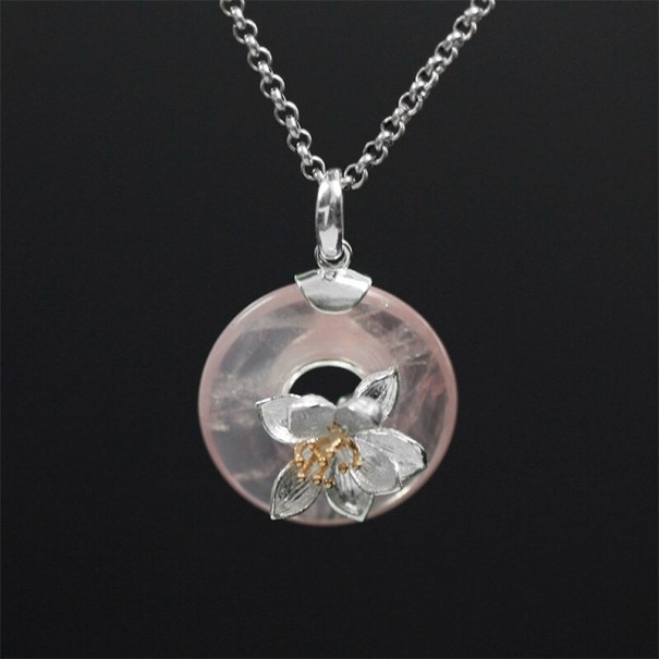 Damhalsband med runt hänge D676 ljusrosa