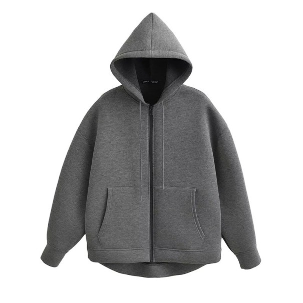Damjacka med huva Lös passform Blixtlåsförslutning Handfickor Varmt och mjukt material Snygg sweatshirt för höst och vinter mörkgrå XS