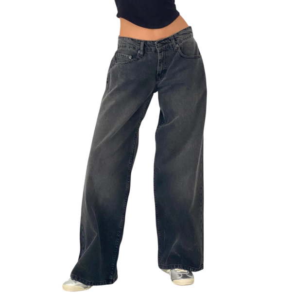 Damjeans enfärgade Löst snitt Fickor Bomull Polyester Bekväma avslappnade byxor Vida ben Modern casual stil mörkgrå XL