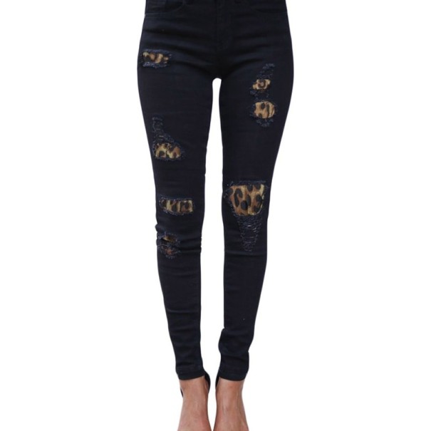 Damjeans med leopardfoder blå XL