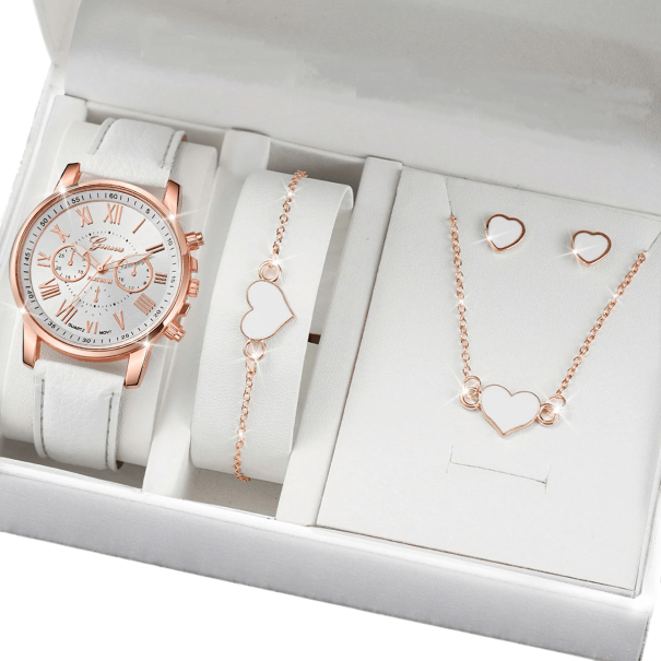 Damklocka och smyckesset Elegant halsband armband örhängen med hjärta Lyx present för kvinnor Presentförpackning