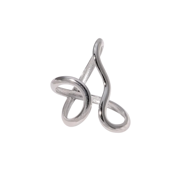 Damöppen ring Justerbar storlek 31 x 17,4 mm Rostfritt stål Ring Abstrakt modern stil Elegantisk smycke för kvinnor silver