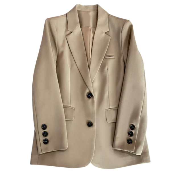Dams elegant blazer med fickor och knappstängning Enfärgad blazer i polyester Stilig jacka i olika färger för arbete och vardagligt bruk beige XS