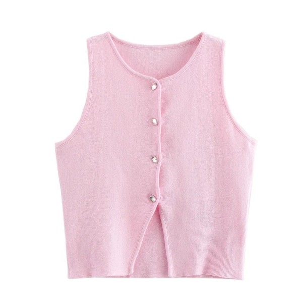 Dams elegant enfärgad väst med bröstfickor Rund halsringning Knäppning med knappar Lätt polyester material Flera färger rosa M
