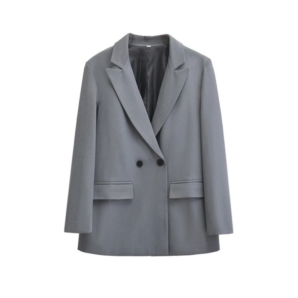 Dams elegant sako med krage och fickor Enfärgad kavaj med knappar i polyester Stilig jacka i olika färger grå S