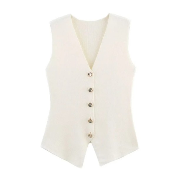 Dams elegant väst med knappar Enfärgad topp med V-urringning Stilig accessoar till blusar och t-shirts Olika färger Polyester beige L