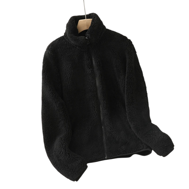 Dams vinterjacka i polyester Varm plyschjacka med hög krage Dragkedja Mjuk värmande material Bekväma vinterkläder svart XL