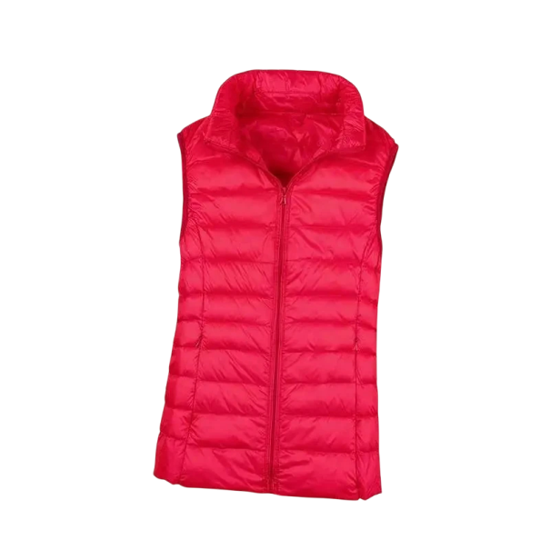Dams vinterväst med hög krage och dragkedja Enfärgad värmande väst i lätt polyester Stilfull vinterväst i olika färger röd XXL