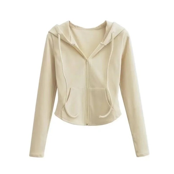 Dams ziptröja med huva och fickor Enfärgad tröja i mjuk polyester Bekväm fritidsöverdel i olika färger beige XL