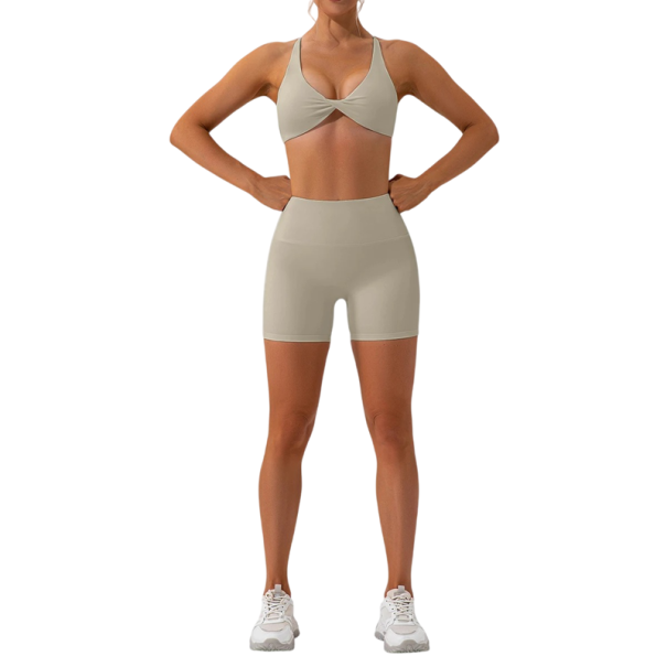 Damsats med shorts och sportbehå, enfärgad, spandex, nylon grå M