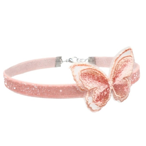 Damsk choker halsband med fjärilshänge och stängning bomull rosa mjukt textiltillbehör för vardagsbruk 1