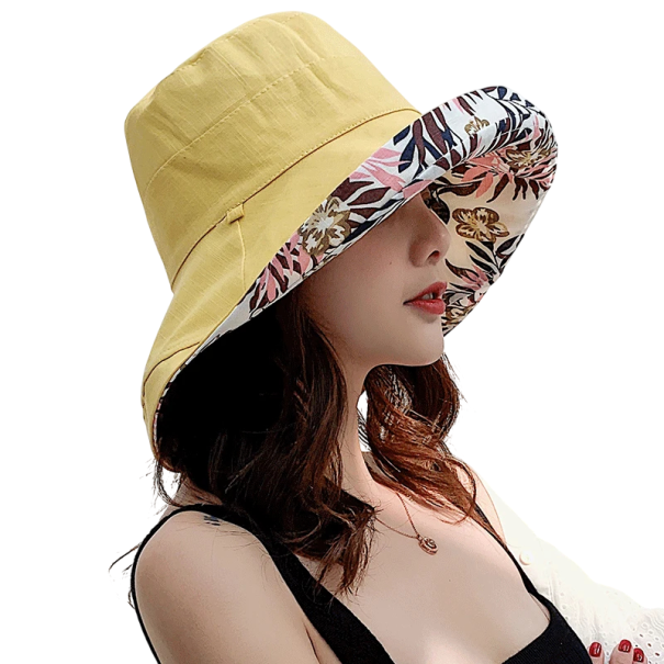 Damsk dubbelvändad hatt 56-58 cm Bomull och lin Sommarlätt hatt 2i1 Lätt och bekväm att bära Stilig modeaccessoar gul