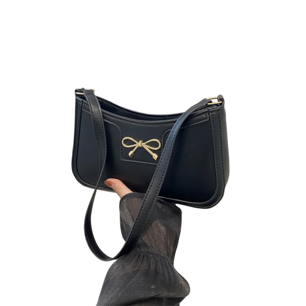 Damsk handväska med rosett 24 x 5 x 28,5 cm Elegantisk crossbody-väska i konstläder med polyesterfoder för vardagligt bruk svart