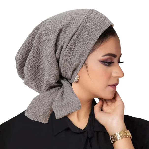 Damsk hijab med knytning 58 cm av polyester med lätt strukturerad yta för vardagligt bruk och täckning av håret grå