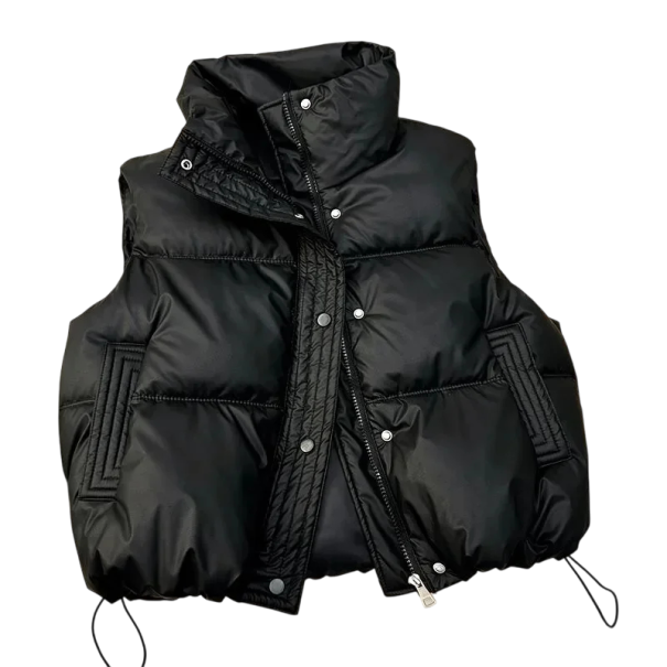 Damsk vinterväst med rullkrage och fickor Enfärgad värmande väst med dragkedja av bomull och polyester Stilig accessoar för kalla dagar svart XL