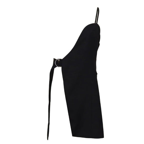 Dámska asymetrická vesta na jedno rameno Čierna Zaoblený horný okraj a dĺžka cez boky Pás s kovovým krúžkom v páse Polyester a bavlna L