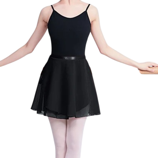 Dámská baletní zavinovací sukně s průsvitným překrytím polyester lehká sukně na tanec balet a vystoupení černá M