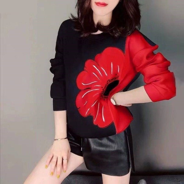 Damska bluza z kwiatkiem czerwony S