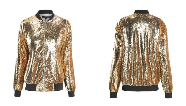 Dámská bunda s flitry J2784 zlatá XS