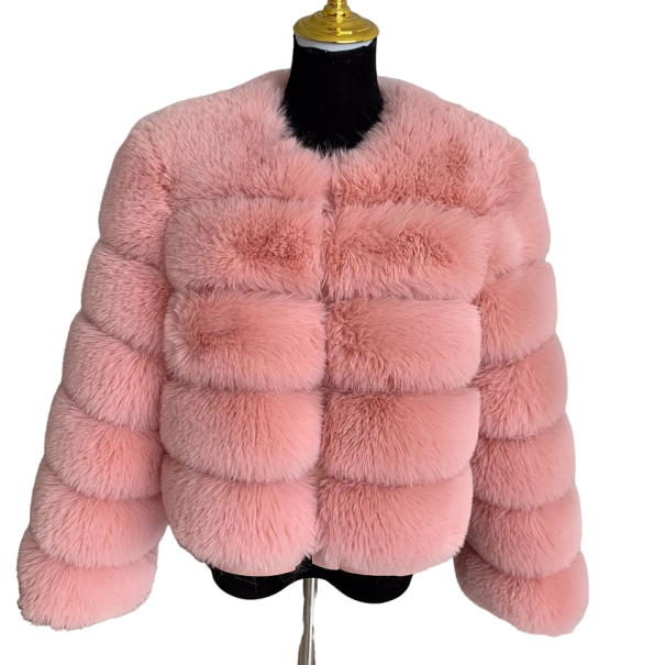 Dámská bunda z umělé kožešiny V152 růžová XL
