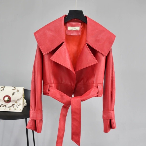 Dámska bunda z umelej kože P1713 červená S